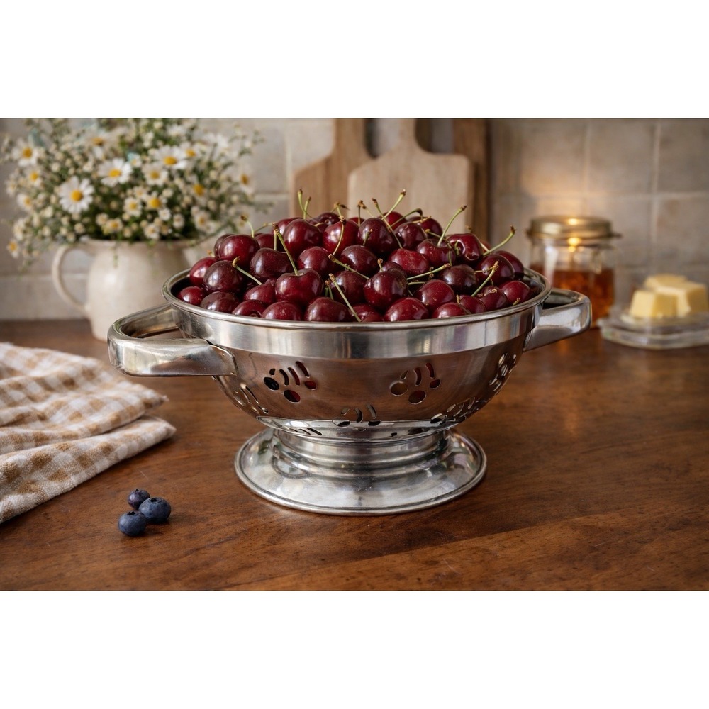 Silverplate‎ Berry Colander Pedestal Bowl Cherry Cutouts Cottagecore Decor